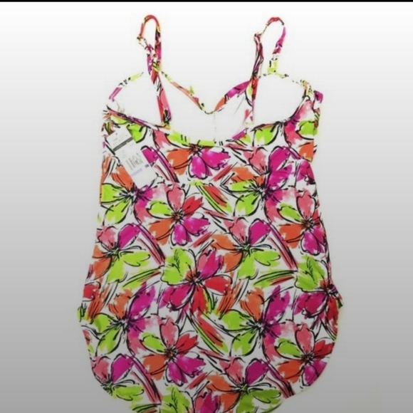 Ann Cole Collection Plus Women's One-Piece Bathing Swimsuit 18 Pink Orange White - Picture 2 of 5